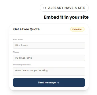 The embeddable contact form on an existing site